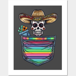 Colorful Mexican Skeleton Mariachi Pocket Serape Mexican holiday Posters and Art